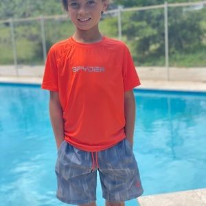 NWT Spyder Youth Boys swim trunks and Rushguard T-shirt set swimming outfit